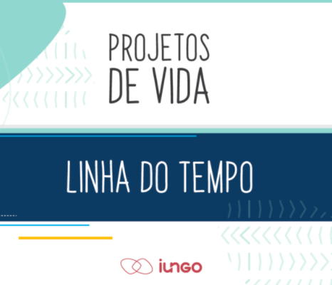 Imagem com uma linha em azul e o texto: Projetos de vida - Linha do tempo, abaixo a logo do iungo.